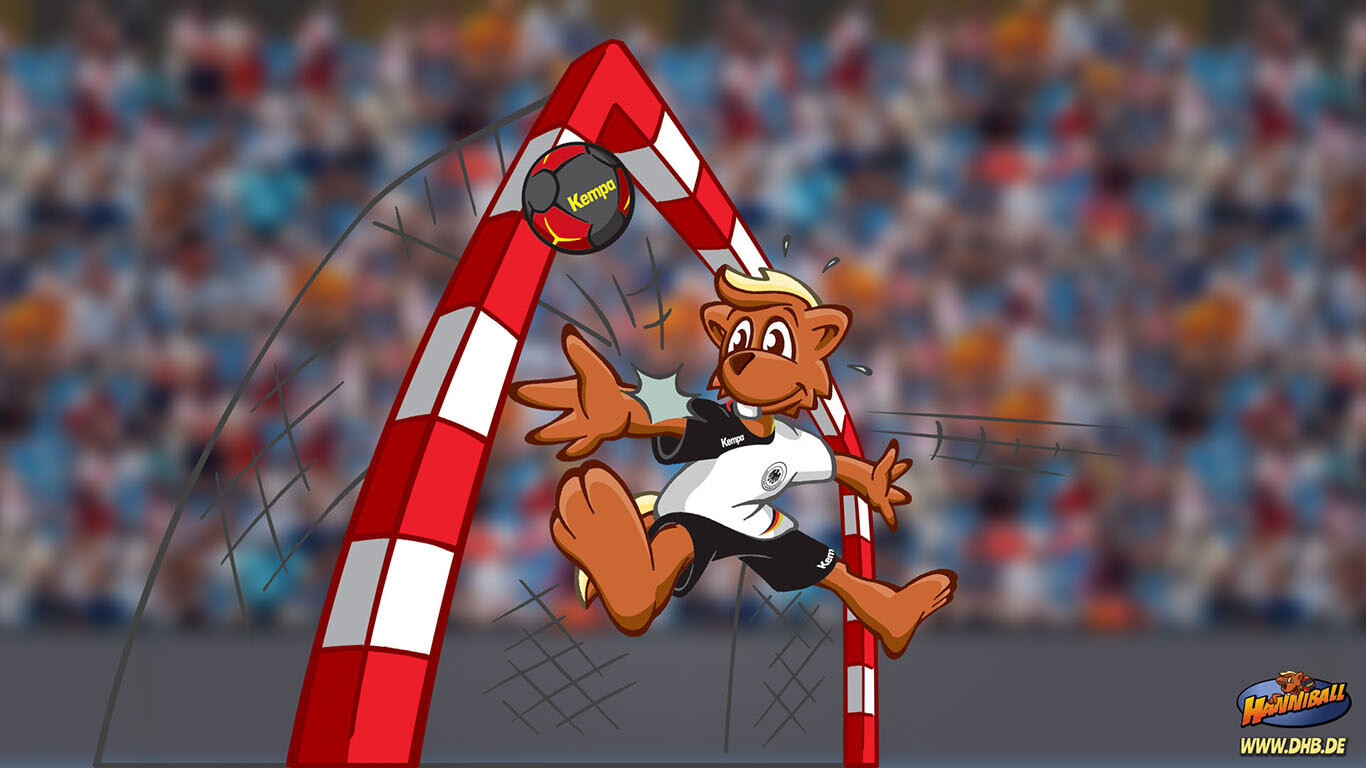 Maskottchen Haniball des DHB im Tor