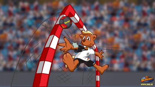 Maskottchen Haniball des DHB im Tor