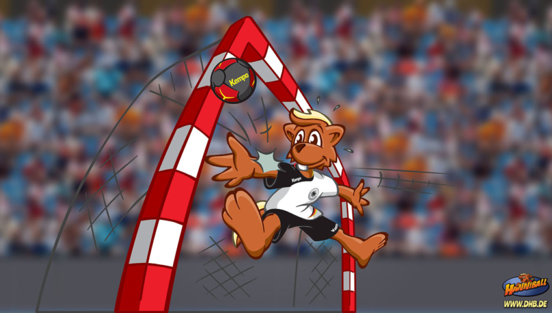 Maskottchen Haniball des DHB im Tor